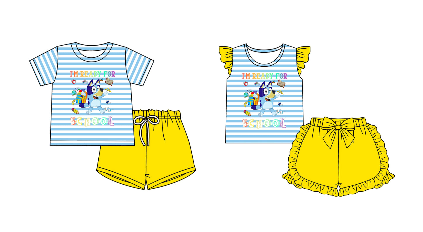 2.8 custom each style moq 5eta 4-6week Sibling Sister back to school cartoon dog baby girls short sleeve shorts sets and set 2 match design