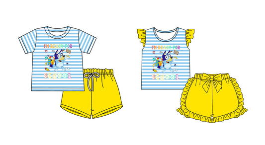 2.8 custom each style moq 5eta 4-6week Sibling Sister back to school cartoon dog baby girls short sleeve shorts sets and set 2 match design