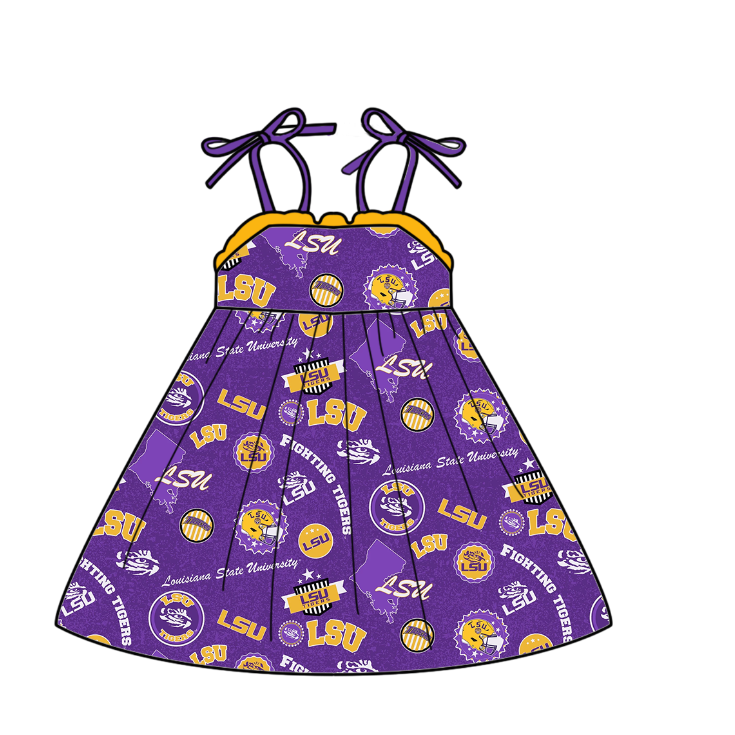Custom summer teams baby girls clothes team purple sets dress romper-25.5.6