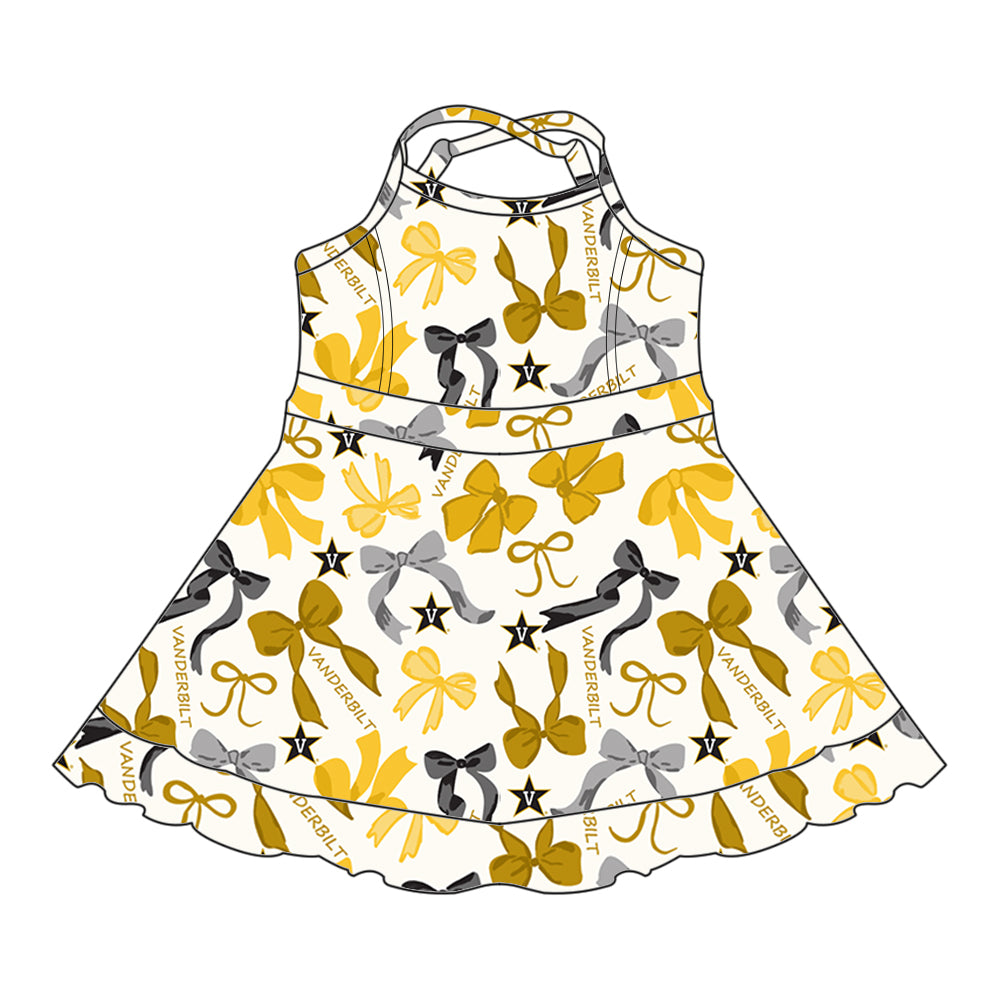 Custom moq 5 mix sizes summer teams baby girls clothes team yellow short sleeve skirts shorts sets dress 1 and dress 2 and dress 3 and dress 4-25.5.15
