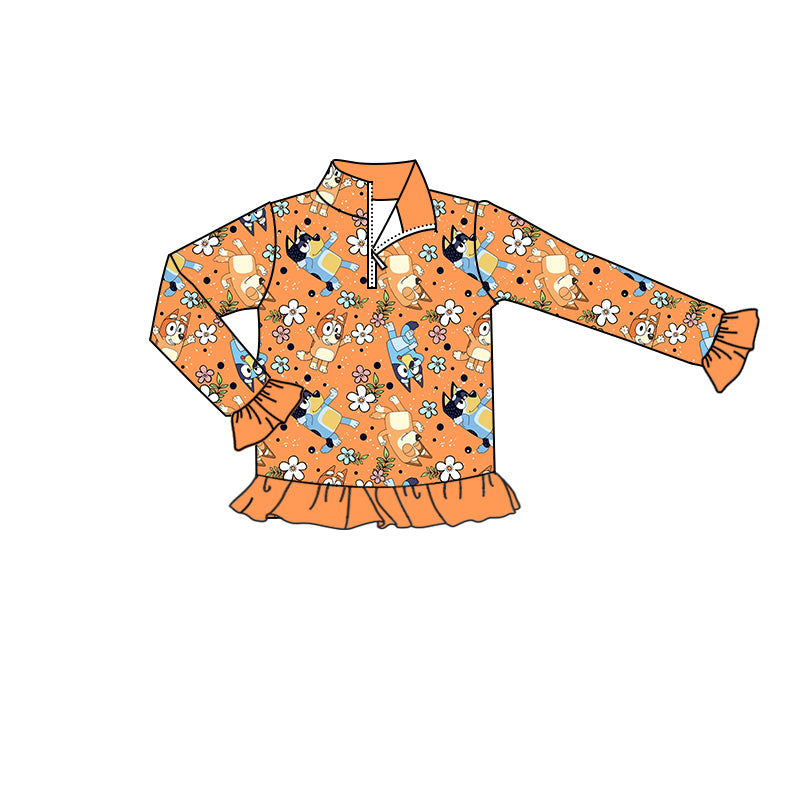 5.1（1）custom each style moq 5eta 4-5week Sibling Sister cartoon characters prints orange girls outfits and romper and set match family design