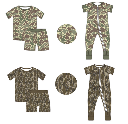 5.14custom each style moq 5eta 4-5week Sibling Sister Camouflage and Bark Camouflage print boys outfits and baby romper match family design