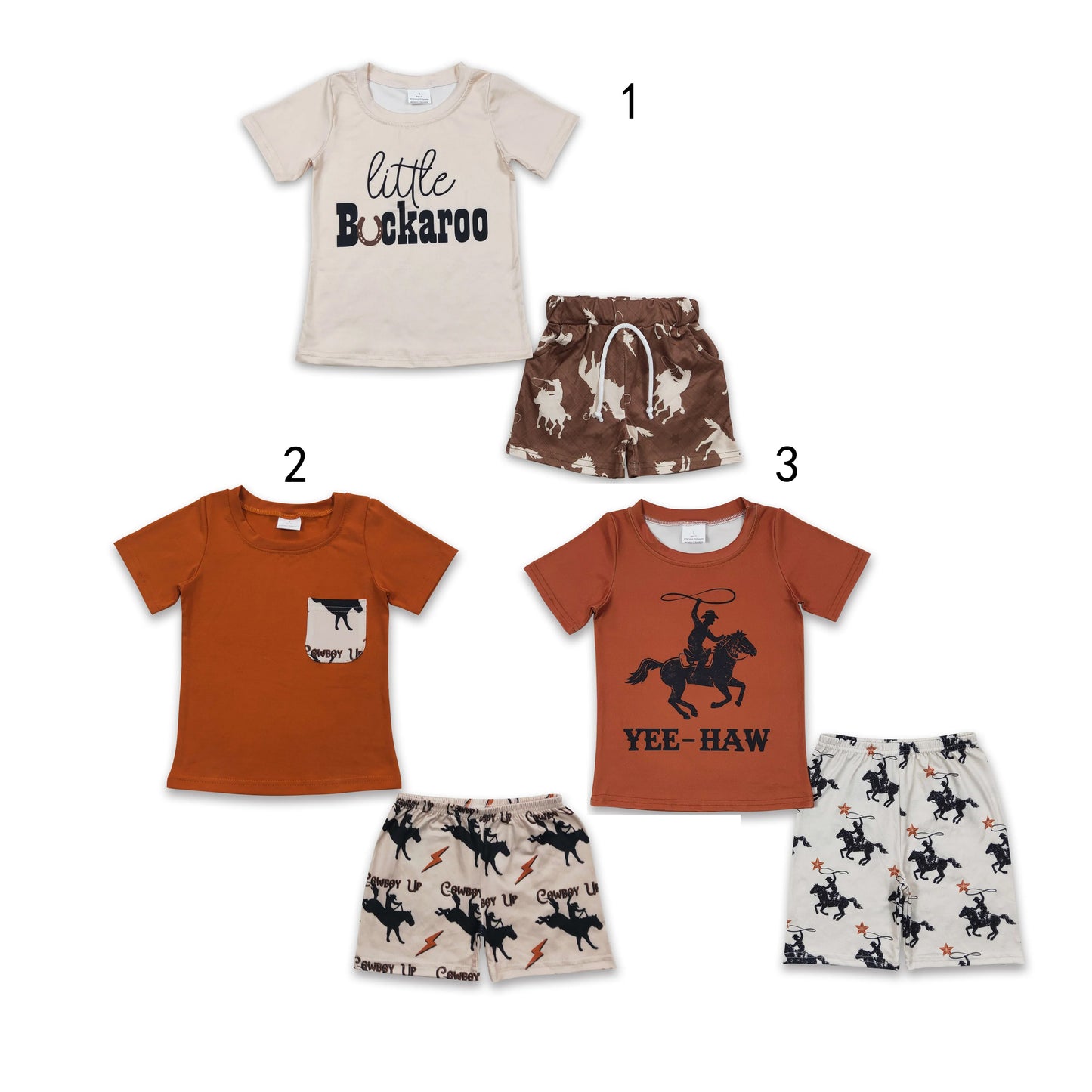 RTS NO MOQ Baby boy clothes riding horse Short Sleeve shorts Suit