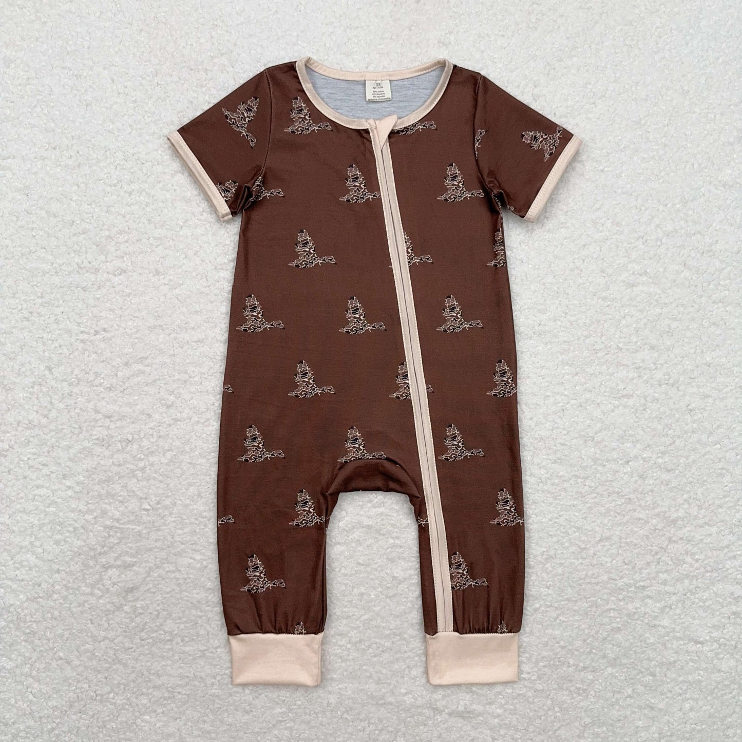 bamboo RTS no moq SR1898 Modal duck brown zipper short sleeve bodysuit