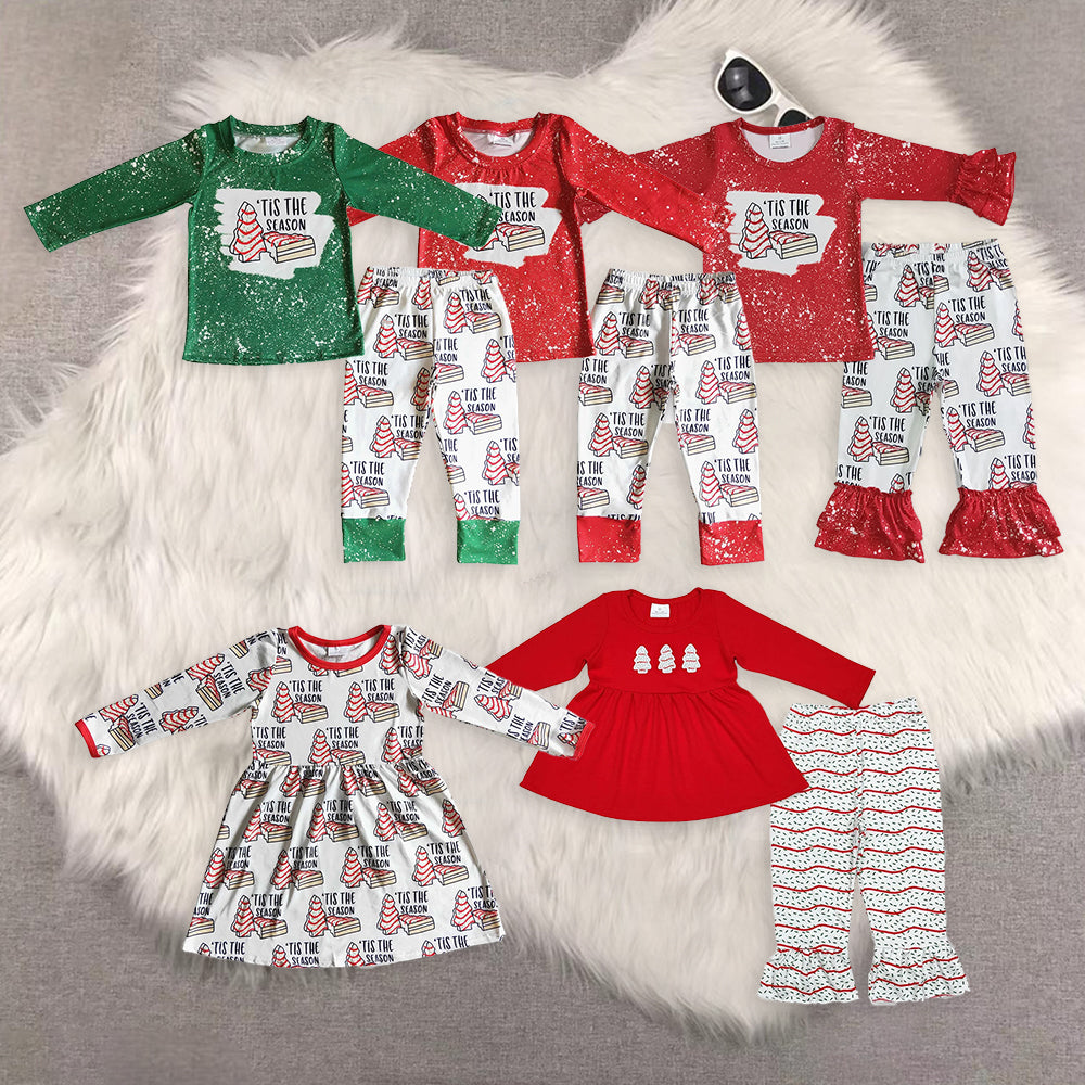 RTS NO MOQ Sibling Baby Girls boys Christmas trees Long Sleeve Pants Set and dress