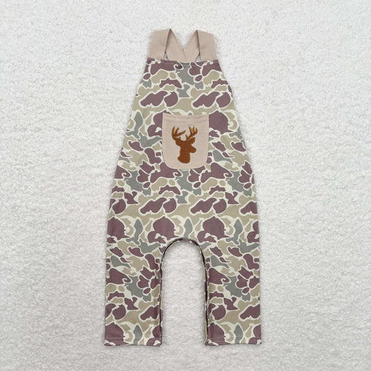 RTS no moq SR1913 Embroidered deer head pocket camouflage sleeveless jumpsuit