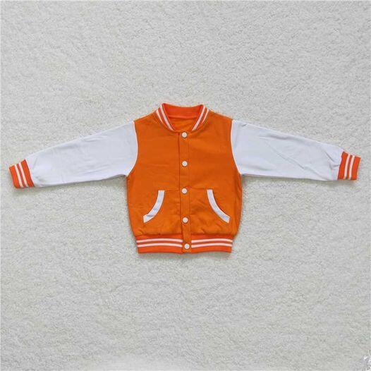 BT0268 Orange and white striped pocket baseball button-down top