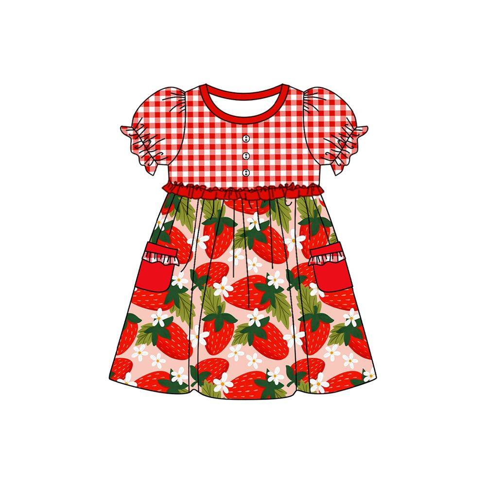 Deadline: February 26 CUSTOM no moq Summer Strawberry Girls Short Sleeve Dress