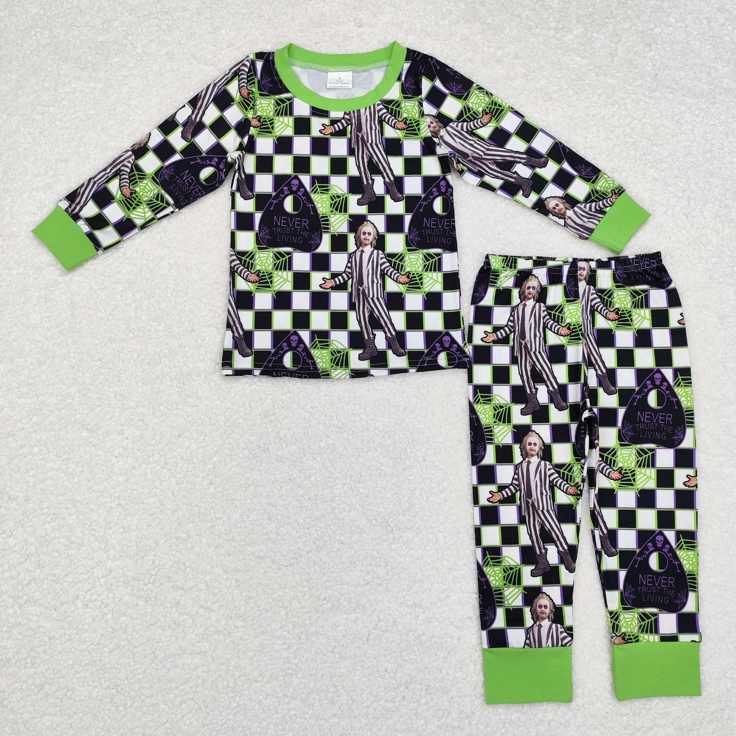 rts no moq BLP0801 Halloween clown spider web black and white plaid long sleeve long pants pajamas set