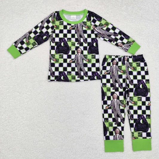 rts no moq BLP0801 Halloween clown spider web black and white plaid long sleeve long pants pajamas set