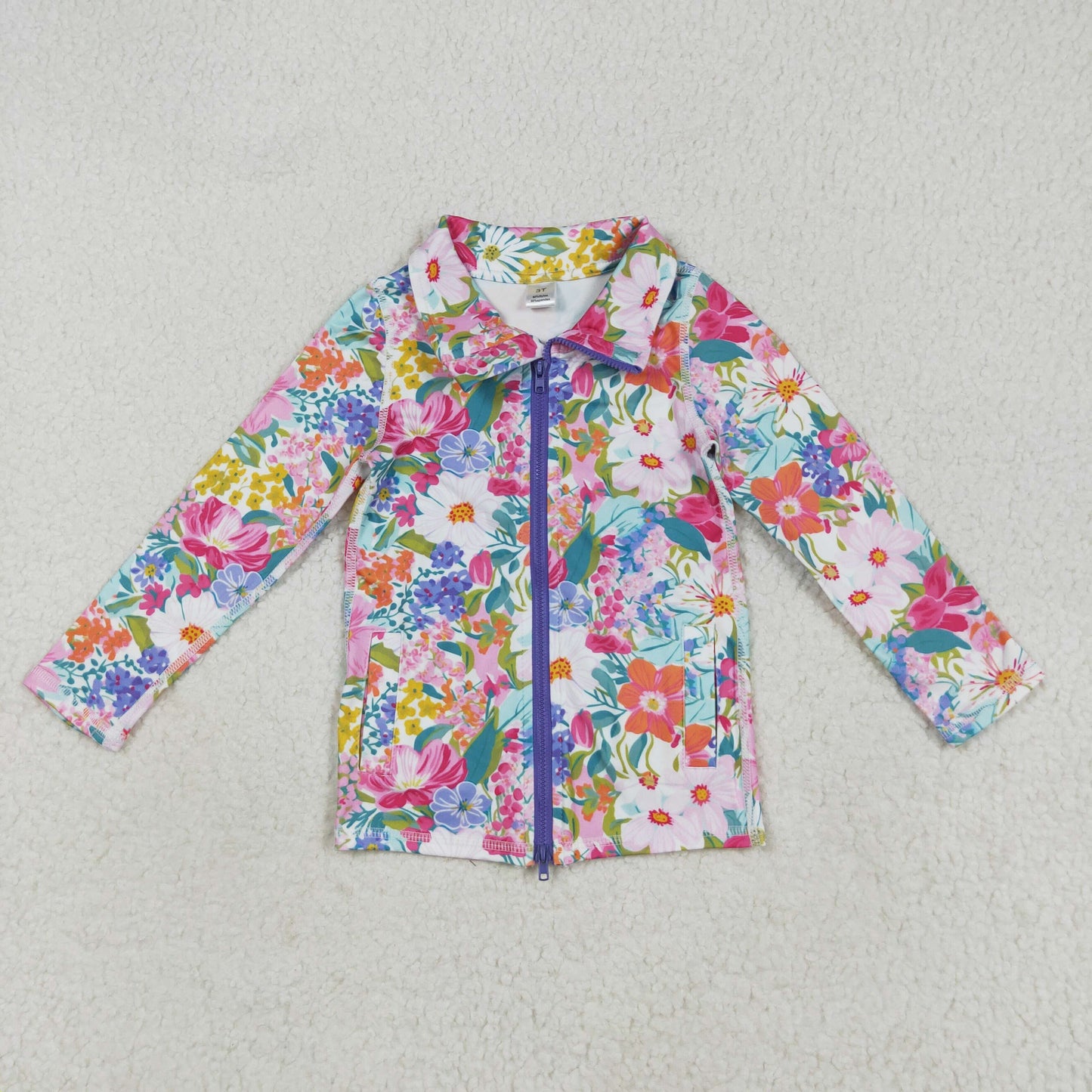 RTS NO MOQ（In Stock) GT1061 Colorful flower yoga zipper long sleeve top