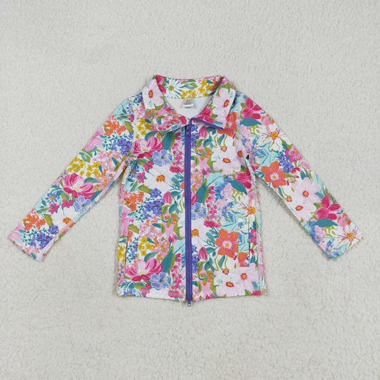 RTS NO MOQ（In Stock) GT1061 Colorful flower yoga zipper long sleeve top