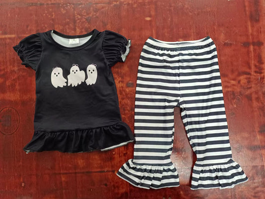 custom moq 5 eta 4-6weeks mix size baby girls clothes ghost black short sleeve pants sets
