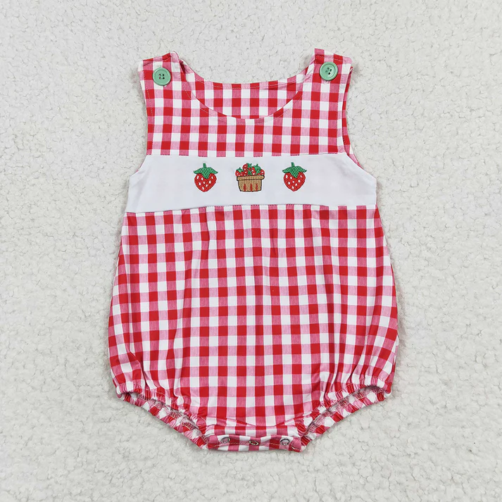 RTS NO MOQ Baby Boys Red Strawberry Cake Sibling Brother Rompers Clothes Sets