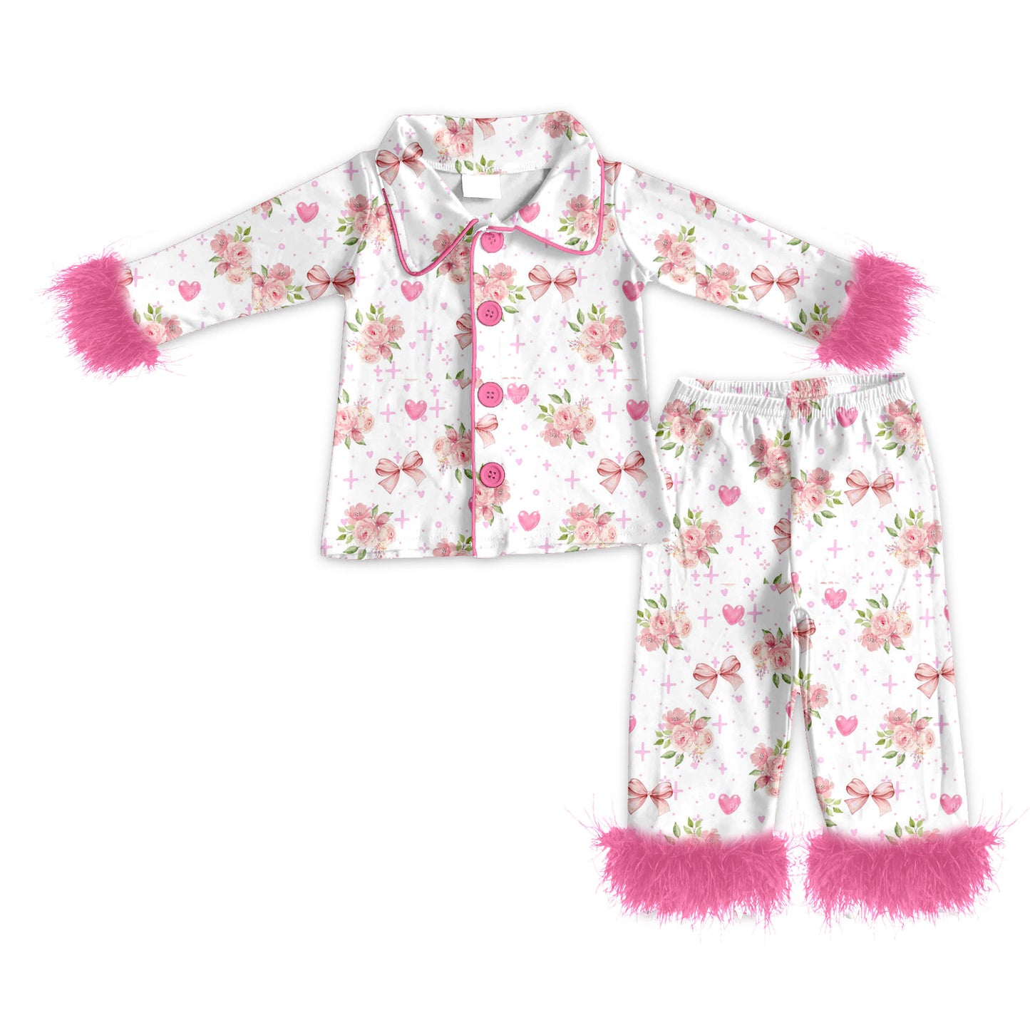 25.11.25 custom each style moq 5 eta 6-8week Sibling Sisters floral love bow plush baby girl clothes long sleeve pants sets
