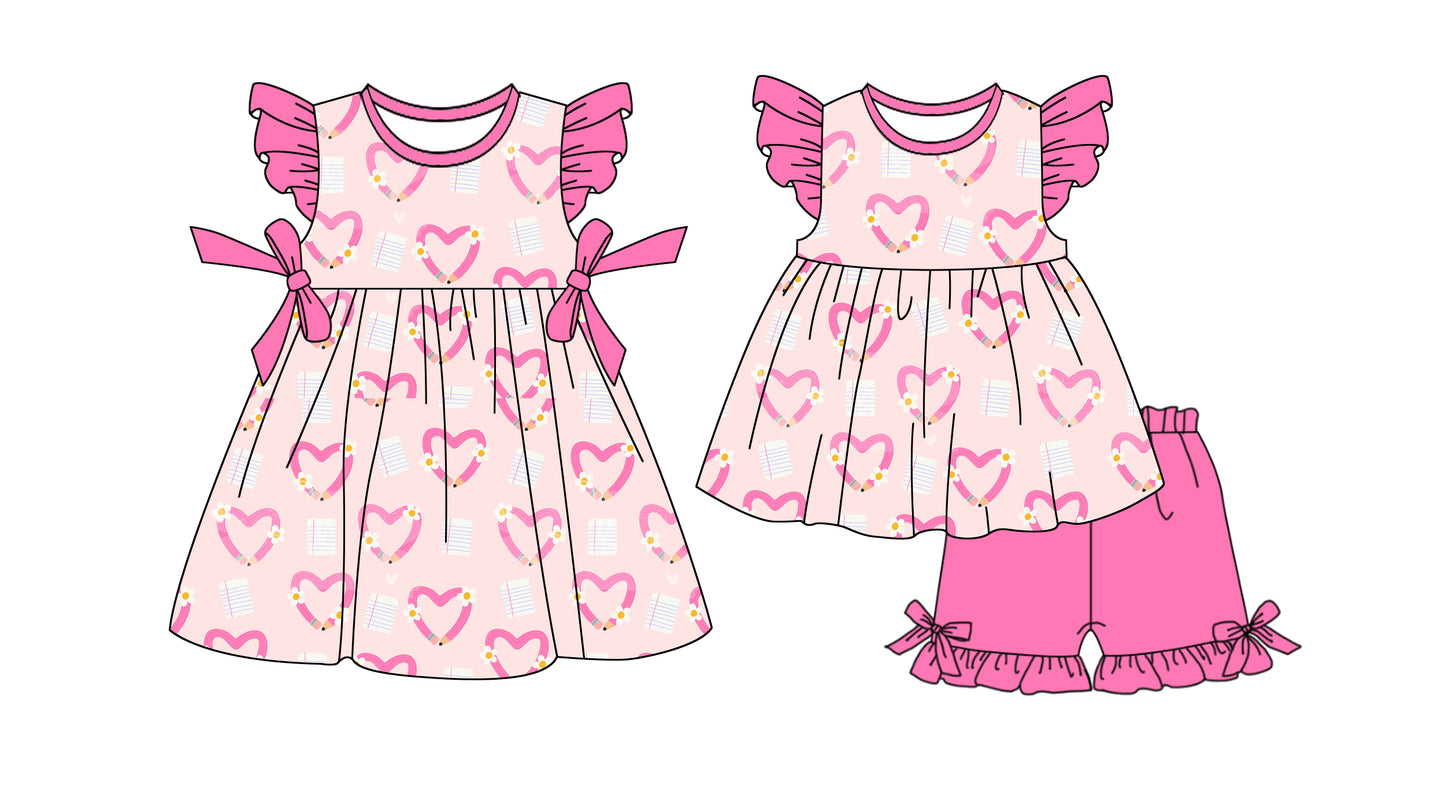 1.10 custom each style moq 5eta 4-6week Sibling Sister love baby girl short sleeve shorts sets and dresses match design