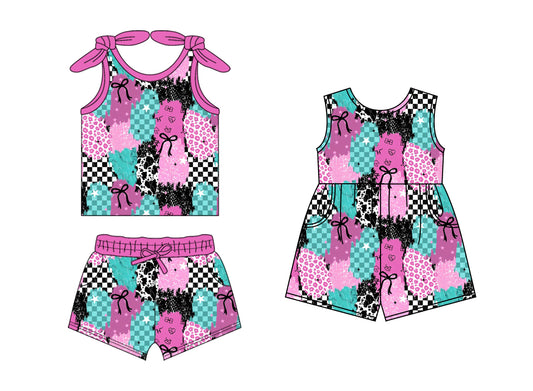 1.20 custom each style moq 5eta 4-6week Sibling Sister bow baby girl sets and jumpsuit match family design