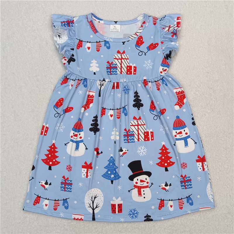 Snowman gift box blue flying sleeve dress 雪人礼物盒蓝色飞袖裙