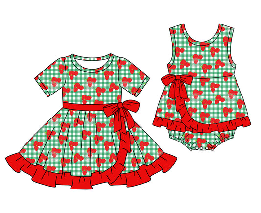 1.8 custom each style moq 5eta 4-6week Sibling Sister strawberry baby girl short sleeve dress and rompers match family design