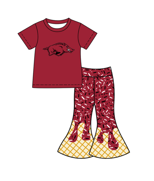 Custom moq 5 mix size milk silk summer teams baby girls clothes dark red short sleeve pants sets-25.11.25