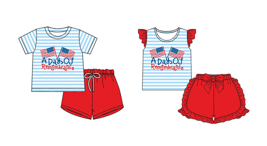 2.8 custom each style moq 5eta 4-6week Sibling Sister flag baby girls short sleeve shorts sets and set 2 match design