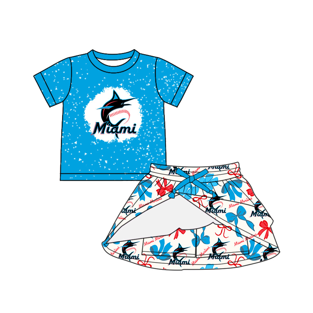 Custom moq 5 mix sizes summer teams baby girls clothes team sky blue short sleeve skirts shorts sets dress 1 and dress 2 and dress 3 and dress 4-25.5.22