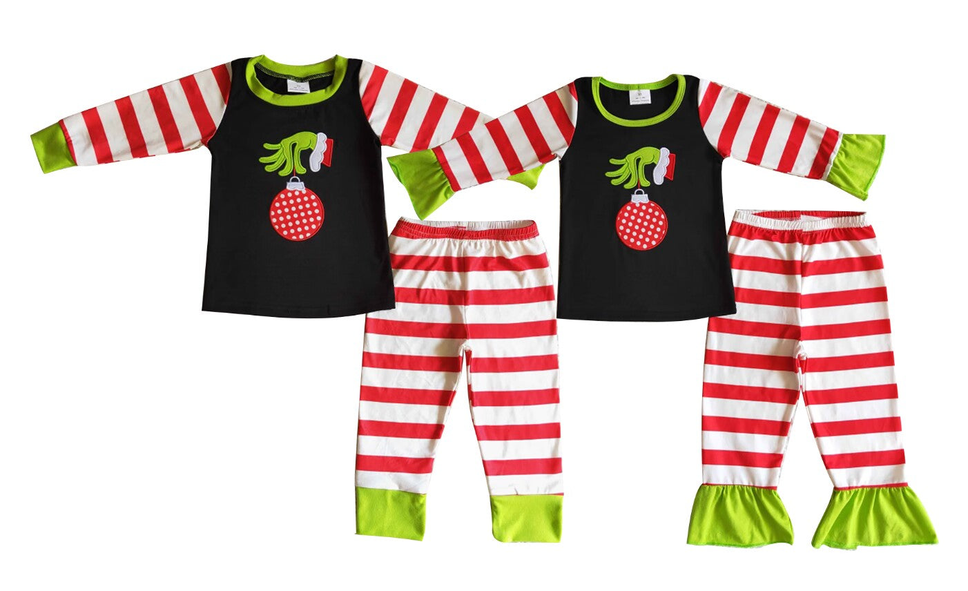 Baby Girls boys Christmas lights prints Red and white stripes Family siblings set