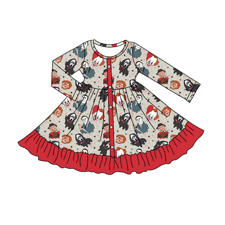 4.26 custom moq 5 eta 4-5weeks Halloween style prints long sleeves pleated skirt