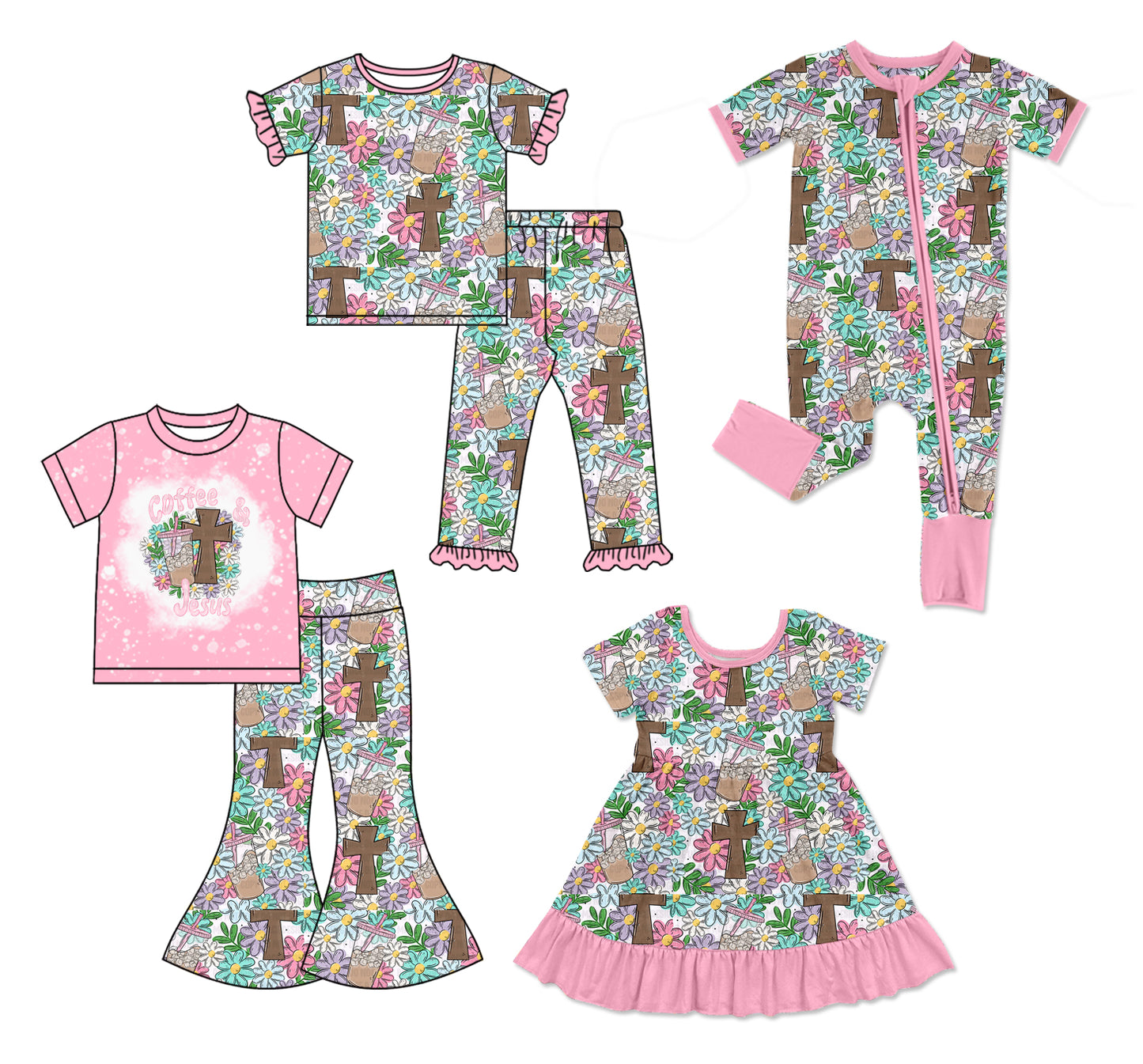 25.11.28 custom each style moq 5 eta 6-8week Sibling Sisters bunny floral baby girl short sleeve pants sets 2 and dress and rompers match family design
