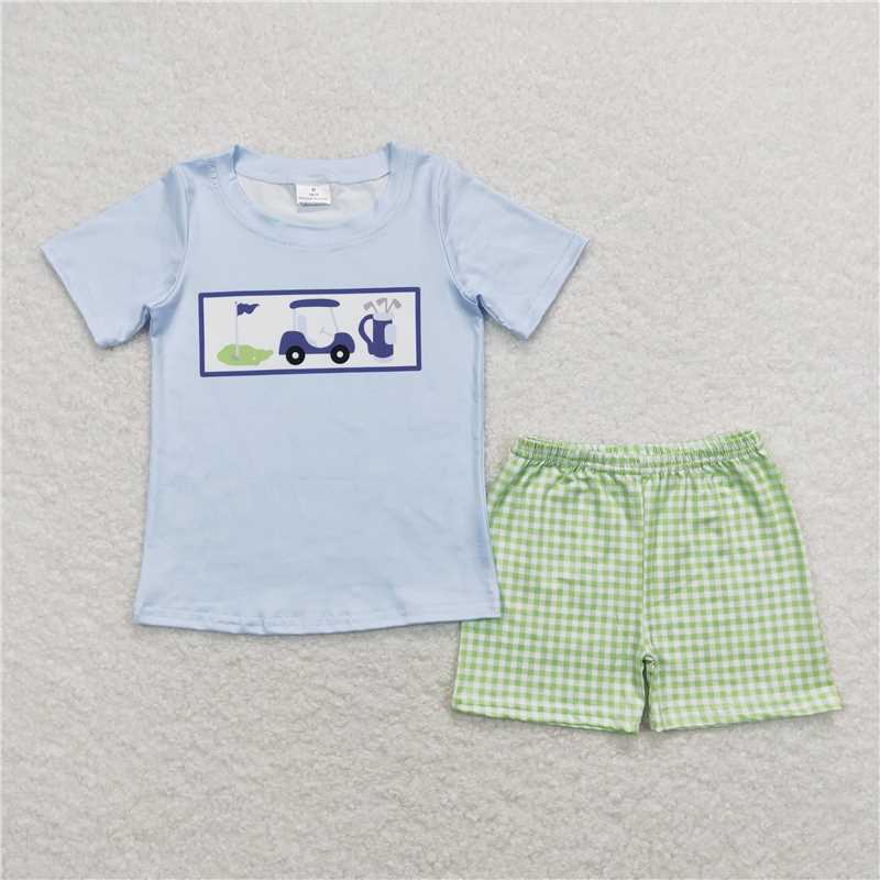 Baby girls golf print blue-green boys set and baby romper Sibling Sister Clothes Sets