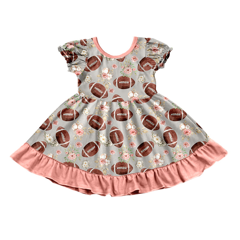 4.27custom moq 5 eta 4-5weeks football flower prints pink lace  green dress