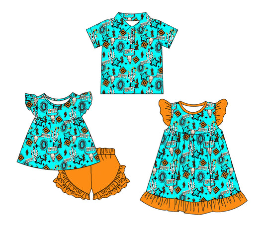 25.11.21 custom each style moq 5 eta 6-8week Sibling Sister cow head baby girl short sleeve shorts sets and dress and top match design