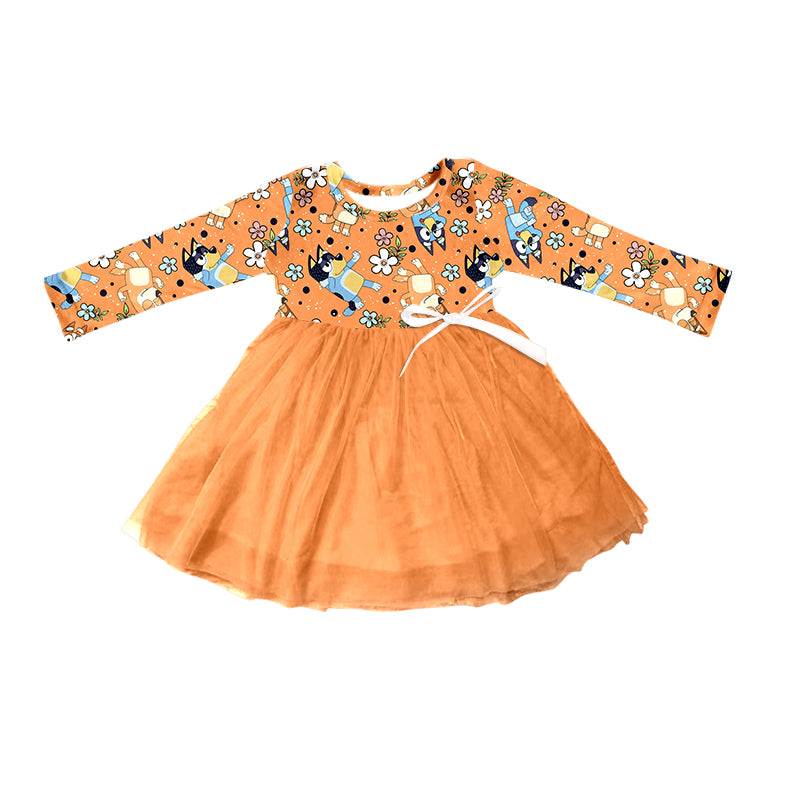 5.1（1）custom each style moq 5eta 4-5week Sibling Sister cartoon characters prints orange girls outfits and romper and set match family design