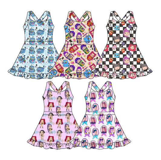 26.1.7 custom each style moq 5 eta 6-8week Sibling Sister cartoon baby short sleeve dresses 5 match design