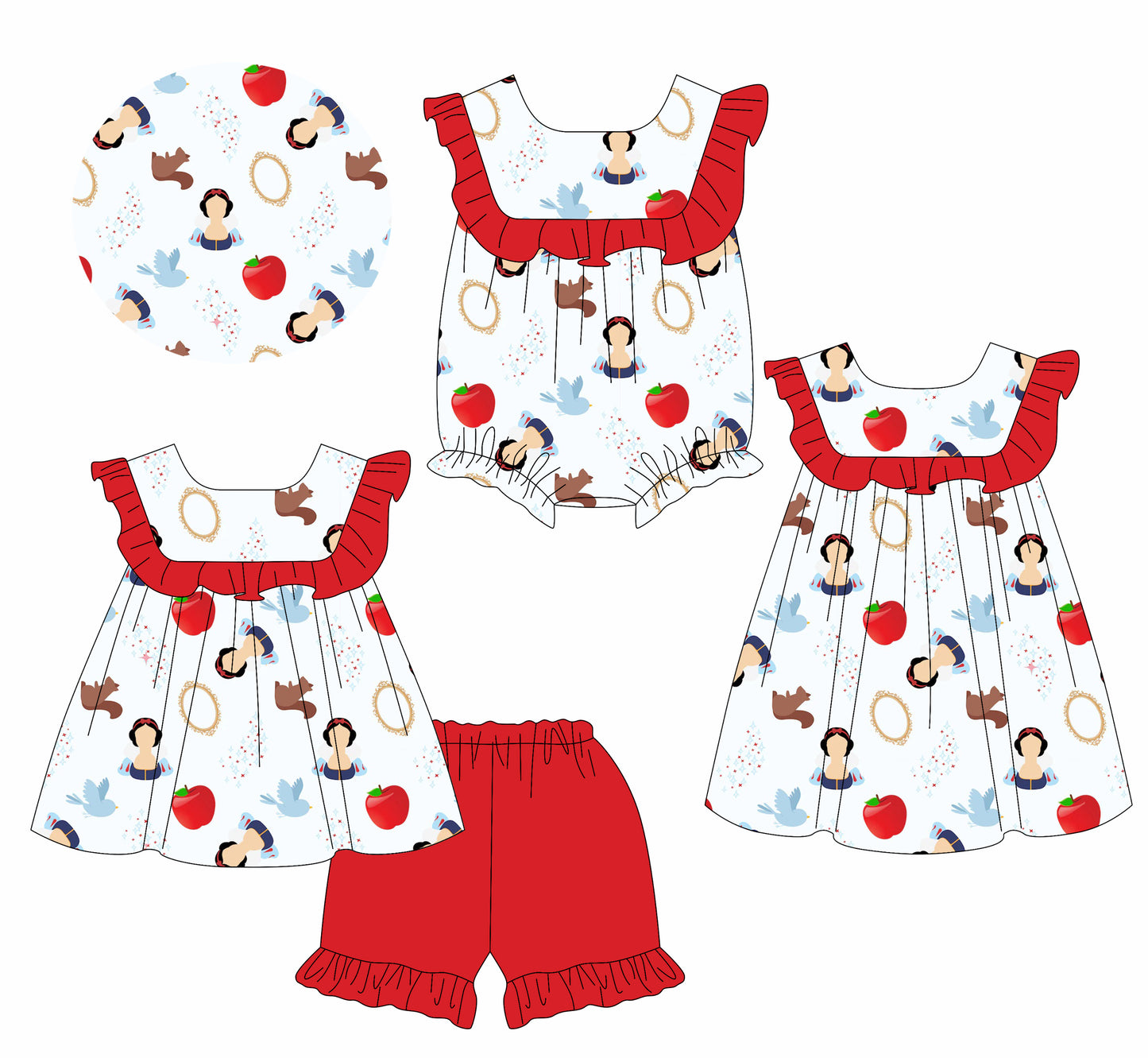 1.14 custom each style moq 5eta 4-6week Sibling Sisters disney princess baby girl short sleeve shorts sets and dress and rompers match family design