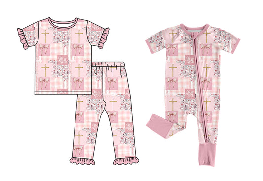 26.1.3 custom each style moq 5 eta 6-8week Sibling Sisters easter floral baby girl clothes short sleeve pants sets and romper match family design