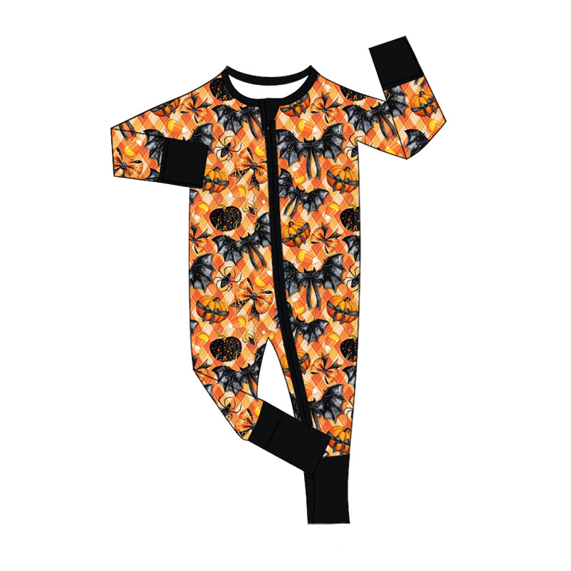 8.10 custom each style moq 5eta 4-6week Sibling Sister pumpkin bow orange baby girl sets and dress and rompers match family design