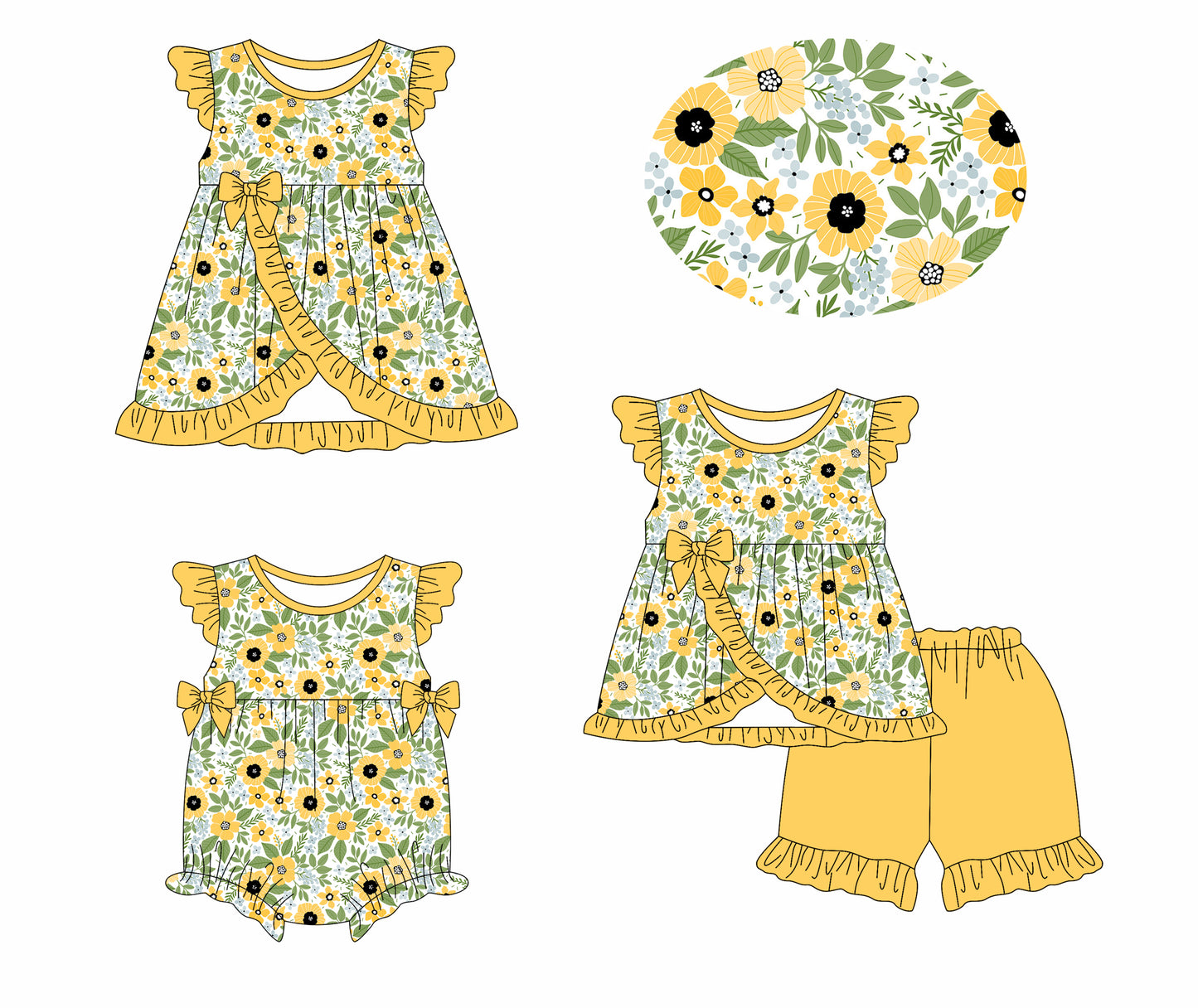 1.13 custom each style moq 5eta 4-6week Sibling Sisters floral baby girl short sleeve shorts sets and dress and rompers match family design