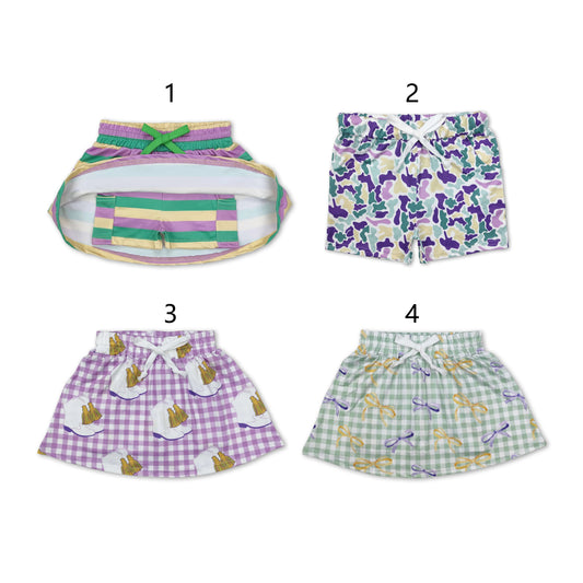 RTS NO MOQ Carnival yellow green purple color matching striped culottes skirt and shorts