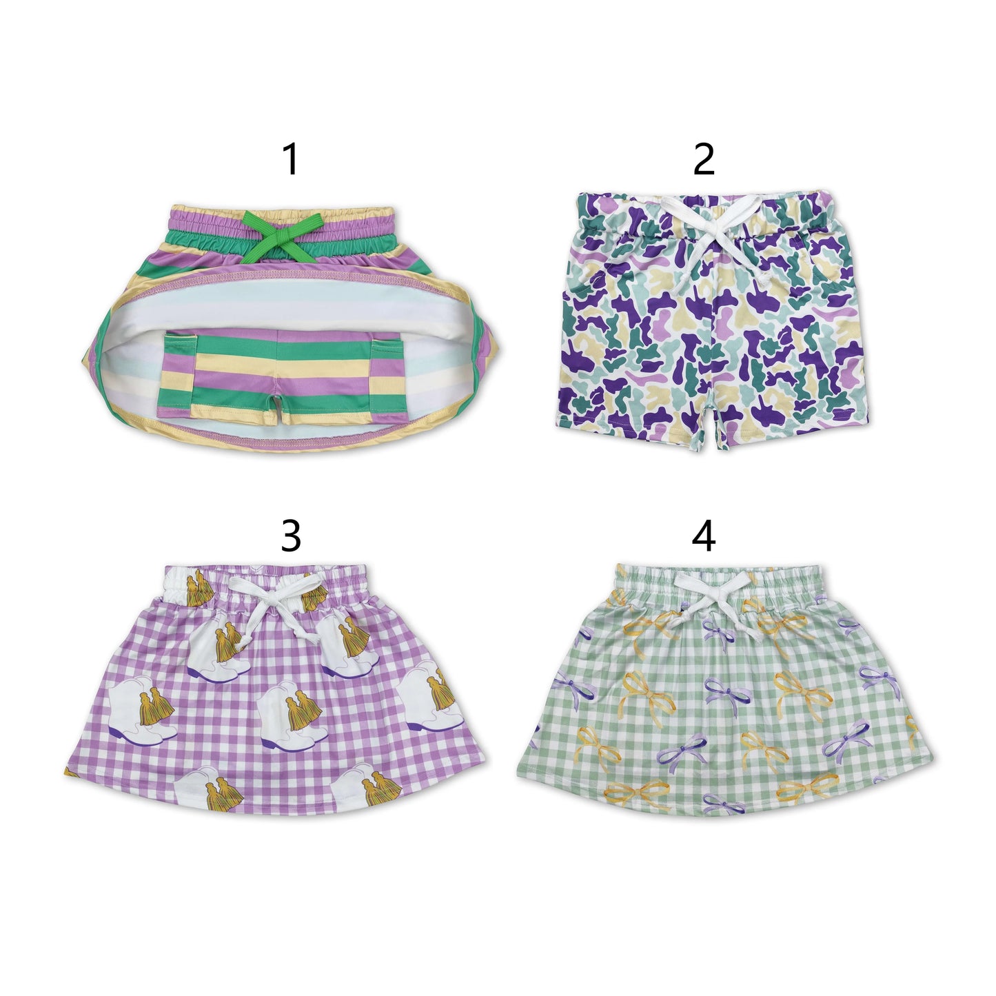 RTS NO MOQ Carnival yellow green purple color matching striped culottes skirt and shorts