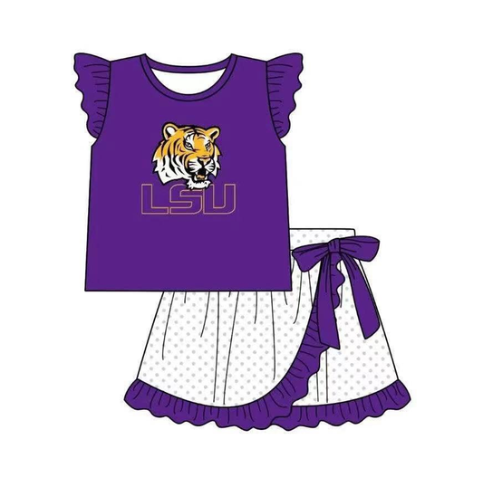 Custom summer team clothes baby girl clothes team purple flying sleeve shorts sets-25.5.6