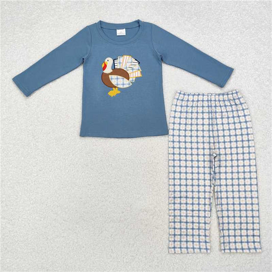 RTS NO MOQ（In Stock) BLP0742 Embroidered Turkey Long Sleeve Pants Set