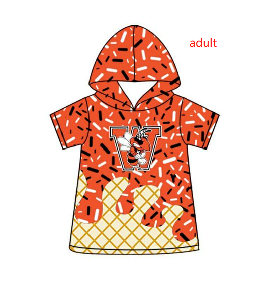 PRE ORDER Deadline August 1 custom no moq Children's boutique clothing Adult Tops shorts Sleeve Hooded Ice Cream Top Long Sleeve Orange Hooded Top Long Sleeve Orange Hooded Top