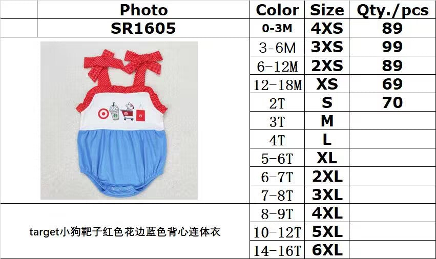 RTS no moq SR1605 target puppy target red lace blue vest jumpsuit