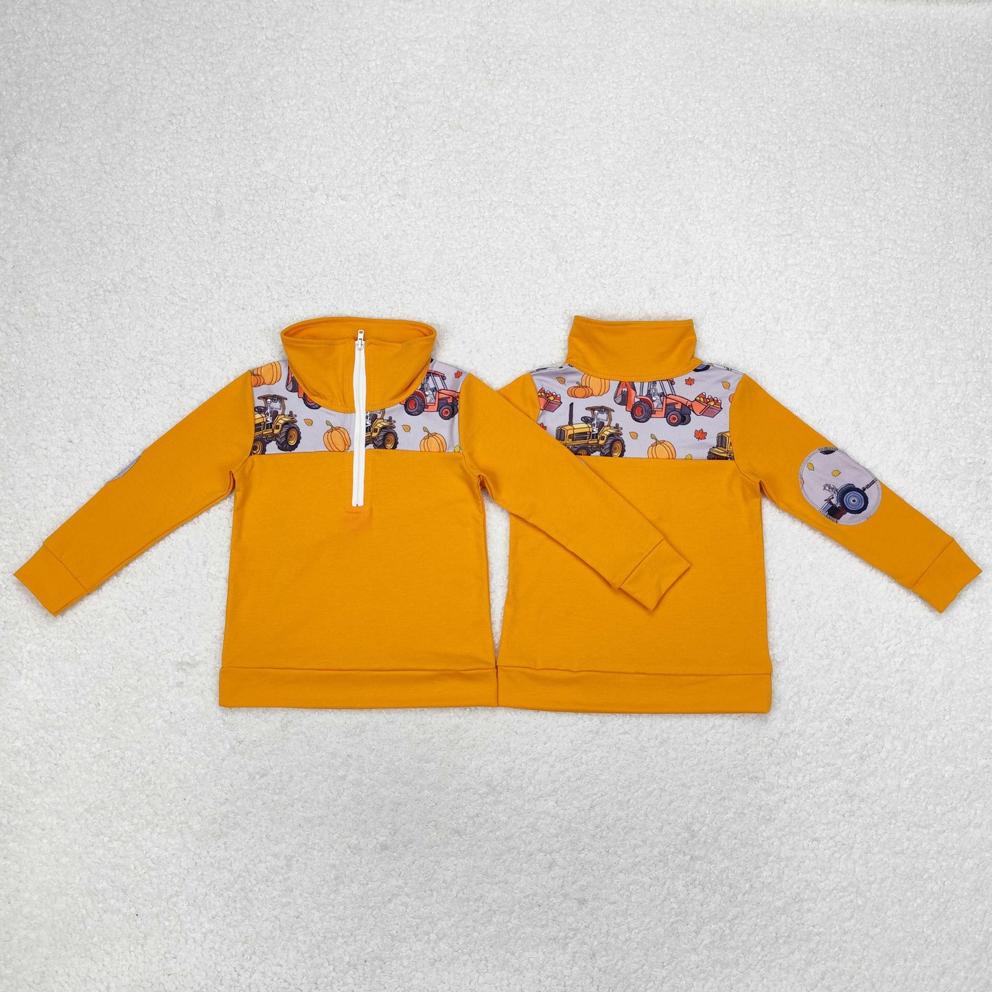 rts no moq BT0695 Pumpkin truck tractor orange gray zipper long-sleeved top