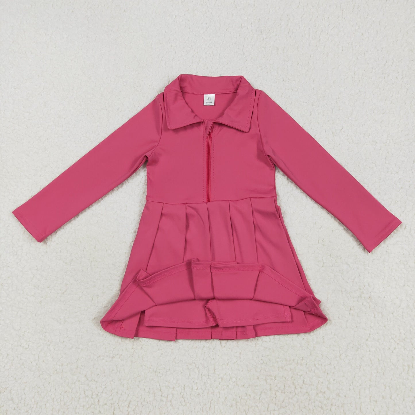 RTS NO MOQ（In Stock) GLD1146 solid rose red zipper long sleeve yoga dress