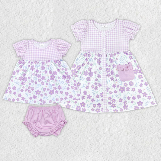 Baby Girls Purple Small Flowers Sister Spring Sets