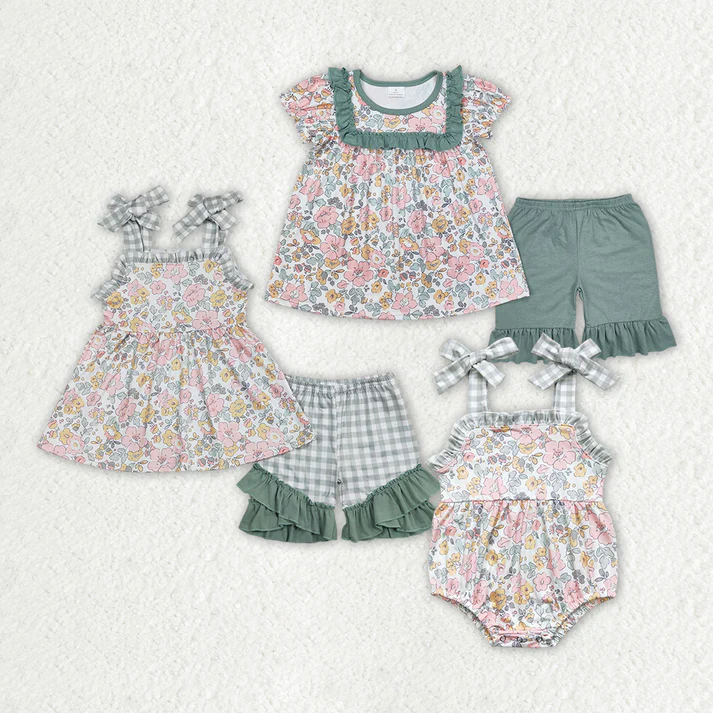 RTS NO MOQ baby girl clothes short-sleeved shorts suit & short-sleeved sets