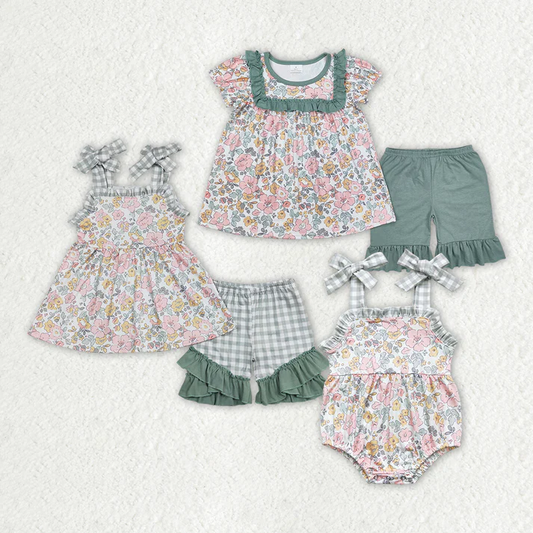 RTS NO MOQ baby girl clothes short-sleeved shorts suit & short-sleeved sets