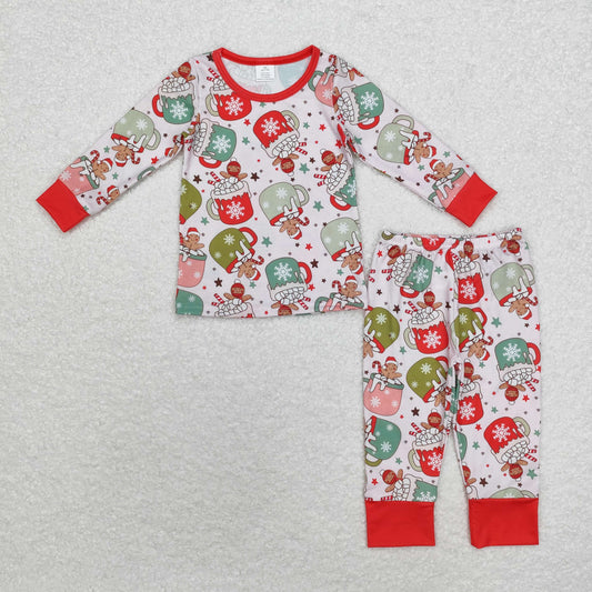 bamboo rts no moq BLP0783 Modal Christmas gingerbread man cup red long sleeve pants pajamas suit